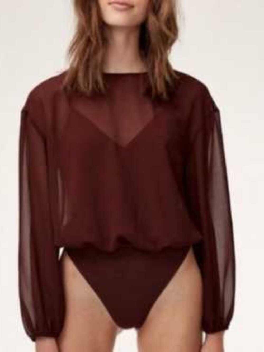 Wilfred Aritzia Maroon Chiffon Double Layered Bodysuit